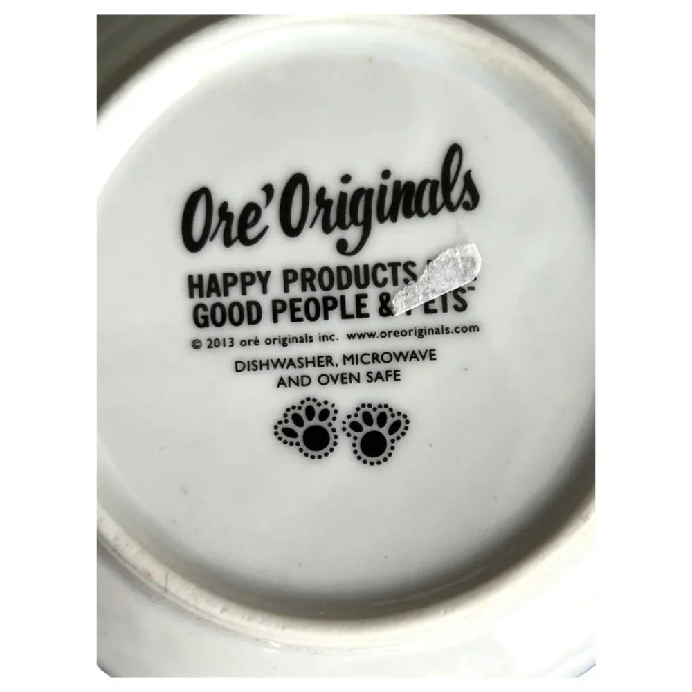 NWOT! Ceramic Pet Food Dish Water Bowl Ore’ Originals Embossed Blue Paws - Picture 5 of 6
